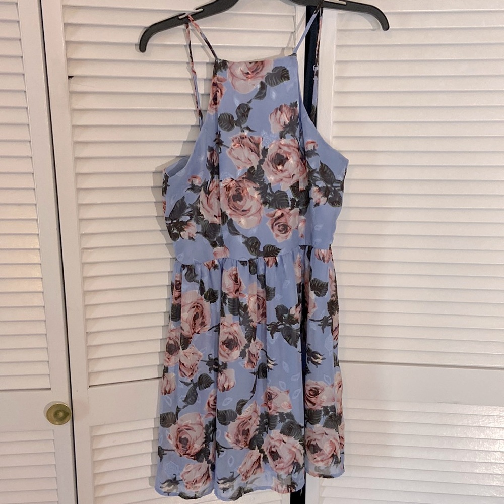 Light Blue Floral Halter with Tie Back